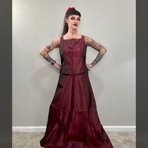 80s Jessica McClintock Bridal Burgundy Bridesmaid 2pc Outfit Formal Wedding 10